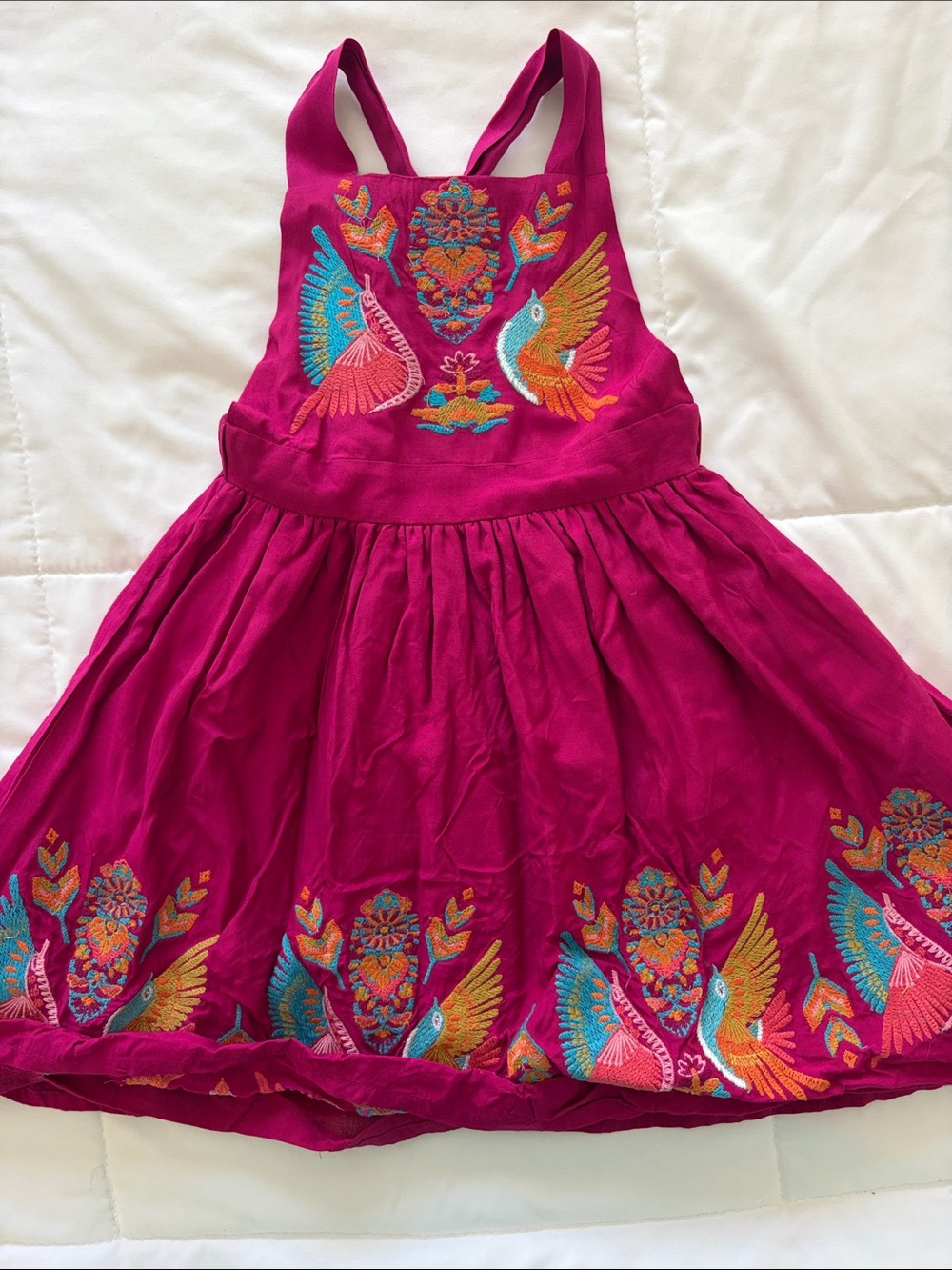 Girls Fuchsia Embroidered Bird Sundress